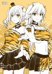  2girls alpha_(yukai_na_nakamatachi) drill_hair idolmaster idolmaster_cinderella_girls kanzaki_ranko long_hair looking_at_viewer multiple_girls ninomiya_asuka oni_horns smile tiger_print twin_drills twintails 