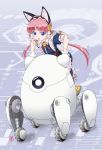  animal_ears cat_ears clarion commentary_request cyborg koukaku_no_pandora pink_hair riding 