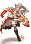  absurdres animal_ears ao_(aocooler) boots fire granblue_fantasy highres long_hair open_mouth red_eyes skirt very_long_hair 