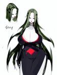  1girl breasts cleavage curvy doxy green_hair huge_breasts long_hair signature simple_background sketch solo white_background white_skin wide_hips 