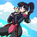  animal black_hair blush clouds inuyasha kirara_(inuyasha) ponytail sango shoulder_pads sky sword wantan-orz weapon 