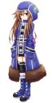  1girl alternate_costume blush brown_hair green_eyes hands_in_pockets hood hooded_jacket if_(choujigen_game_neptune) jacket long_hair mizunashi_(second_run) neptune_(series) solo 