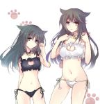  2girls animal_ears bell bell_choker black_bra black_hair black_panties bra breasts brown_eyes cat_cutout cat_ear_panties cat_ears cat_lingerie choker cleavage cleavage_cutout flat_chest grey_eyes groin houkiri_nemu kemonomimi_mode long_hair minashiro_orihime multiple_girls navel panties paw_print shiny shiny_hair side-tie_panties soukyuu_no_fafner tatekami_seri underwear underwear_only white_bra white_panties 