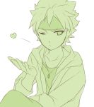  1boy collarbone green headband heart ibuki_munemasa inazuma_eleven_(series) inazuma_eleven_go inazuma_eleven_go_galaxy jewelry looking_at_viewer male_focus monochrome necklace one_eye_closed sekina short_hair simple_background solo white_background 