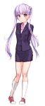  1girl hechi highres long_hair new_game! purple_hair solo suzukaze_aoba twintails violet_eyes white_legwear 