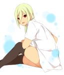  1boy afuro_terumi black_legwear blonde_hair inazuma_eleven_(series) inazuma_eleven_go long_hair looking_at_viewer male_focus no_pants ponytail red_eyes sekina sitting solo thigh-highs 