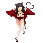  1girl :3 animal_ears artist_request bell breasts cat_ears cat_tail character_request cleavage copyright_request floral_print full_body japanese_clothes large_breasts looking_at_viewer multiple_tails paw_pose paw_print sandals simple_background sleeves_past_wrists solo tail thigh-highs toeless_legwear white_background white_legwear wide_sleeves yellow_eyes 