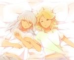  2boys bed closed_eyes from_above inazuma_eleven_(series) inazuma_eleven_go inazuma_eleven_go_galaxy lying male_focus multiple_boys on_back roran_lazarev sekina sleeping yuri_averin 