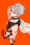  1boy chipp_zanuff earrings glasses gloves guilty_gear highres iro_marimo jewelry red_eyes smirk solo white_hair 
