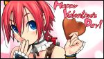 blue_eyes chocolate chocolate_heart choker covering_mouth frilled_choker frills hand_over_own_mouth heart holding looking_at_viewer redhead short_hair valentine wang-pac 
