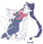  1girl black_hair blue_eyes bow go!_princess_precure long_hair miss_siamour mitsumoto_jouji pointy_ears precure smile tail twintails very_long_hair wand 