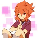  character_request inazuma_eleven_(series) looking_at_viewer one_eye_closed orange_hair red_eyes sekina solo 