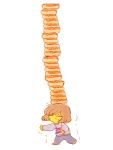  androgynous brown_hair closed_eyes frisk_(undertale) hot_dog no_mouth no_nose numata28 on_head shirt solo stacking striped striped_shirt sweat trembling undertale white_background 