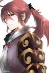  1boy fire_emblem fire_emblem_if long_hair ponytail red_eyes redhead simple_background solo tsubaki_(fire_emblem_if) white_background 