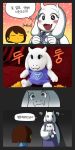  1girl black_eyes blush character_doll closed_eyes commentary_request excited fangs frisk_(undertale) highres korean monster_girl noho photo shaded_face sparkle sparkling_eyes stuffed_animal stuffed_toy toriel translation_request undertale 