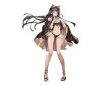  alternate_costume animal_ears ankle_cuffs anklet bangs bikini black_eyes black_hair blunt_bangs breasts buttons cape cat_ears gloves goggles goggles_on_head granblue_fantasy jessica_(granblue_fantasy) jewelry large_breasts long_hair minaba_hideo open_toe_shoes sandals shoes smile swimsuit very_long_hair white_gloves 