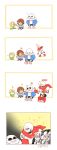  ! !! 2boys 3d_glasses 4koma artist_request blush brown_hair closed_eyes comic commentary_request eating feeding flowey_(undertale) food fork frisk_(undertale) grin heart highres hood hoodie hot_dog korean multiple_boys open_mouth papyrus_(undertale) pasta pie plate popcorn pout sans sitting skeleton smile spaghetti sparkle sweat translation_request undertale 