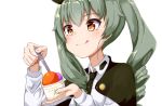  1girl ame. anchovy brown_eyes cape drill_hair food girls_und_panzer green_hair ice_cream long_hair necktie twin_drills twintails 
