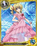  1girl artist_request bishop_(chess) blonde_hair blue_eyes card_(medium) character_name chess_piece dress drill_hair high_school_dxd official_art pink_dress ravel_phenex red_ribbon ribbon thigh-highs trading_card twin_drills twintails 