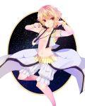  1boy blonde_hair bracelet child child_gilgamesh fate/kaleid_liner_prisma_illya fate_(series) highres jewelry male_focus navel necklace pori. red_eyes short_hair sky smile solo star_(sky) starry_sky younger 