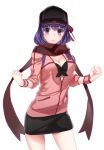  1girl baseball_cap breasts cleavage fate_(series) hat long_hair matou_sakura purple_hair scarf solo ycco_(estrella) 
