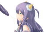  1girl aqua_eyes blush food horns idolmaster idolmaster_million_live! karisuwaya long_hair makizushi mochizuki_anna oni open_mouth purple_hair saliva saliva_trail setsubun sexually_suggestive solo_focus sushi tears 