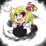  bangs black_dress blonde_hair blush_stickers bow chibi commentary_request dress fang gomasamune hair_bow kedama necktie outstretched_arms red_eyes rumia shirt side_ponytail smile touhou white_shirt 