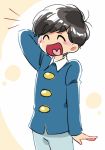 1boy ^_^ arm_behind_head black_hair blush_stickers child closed_eyes heart heart_in_mouth male_focus osomatsu-kun smile solo wing_collar 