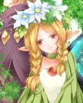  1boy 1girl blonde_hair braid butterfly_wings fairy flower hair_flower hair_ornament highres ingway_(odin_sphere) long_hair mercedes odin_sphere pointy_ears red_eyes touko_(wisterio) twin_braids wings 