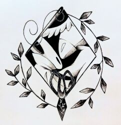  1girl 1other absurdres arthropod_girl cloak dorsyne highres hollow_eyes hollow_knight hollow_knight:_silksong horned_mask hornet_(hollow_knight) mask robot scissors second_sentinel_(hollow_knight) upper_body 