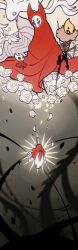  4girls aged_down arthropod_girl bee_girl black_eyes black_skin child cloak colored_skin everbloom_(hollow_knight) extra_eyes flower herrah_the_beast highres hive_queen_vespa_(hollow_knight) holding holding_weapon hollow_eyes hollow_knight hollow_knight:_silksong horned_mask hornet_(hollow_knight) looking_at_another mask mother_and_child mother_and_daughter multiple_girls needle_(hollow_knight) parent_and_child red_cloak tendril upside-down weapon white_flower white_lady_(hollow_knight) white_mask y_142857 yellow_skin 