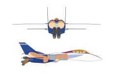  1girl absurdres aircraft airplane ass blue_panties breasts commentary_request fighter_jet haru_(henkei_shoujo) henkei_shoujo highres k0balt_art legs mecha military military_vehicle panties robot simple_background striped_clothes striped_panties transformation underwear 