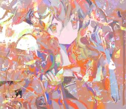  1girl abstract clear_yuri commentary_request hands_up highres no_mouth original red_theme solo upper_body 