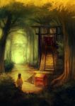  1girl alley forest fox_girl from_behind mitsdasaw nature original scenery stairs tagme tree 