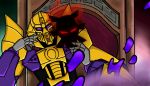  1boy absurdres armor bionicle crossover dio_brando highres jojo_no_kimyou_na_bouken makuta mask parody the_lego_group violet_eyes 