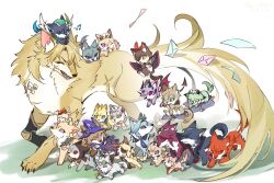  albedo_(genshin_impact) amber_(genshin_impact) animal animal_focus animal_with_hair animalization barbara_(genshin_impact) bennett_(genshin_impact) blue_sclera carrying closed_eyes clothed_animal colored_sclera commentary cross_scar dahlia_(genshin_impact) diluc_(genshin_impact) diona_(genshin_impact) dragon_horns dragon_tail dragon_wings durin_(genshin_impact) ears_through_headwear eula_(genshin_impact) facing_another fischl_(genshin_impact) floating full_body genshin_impact goggles goggles_on_head green_sclera hat horns jean_(genshin_impact) kaeya_(genshin_impact) klee_(genshin_impact) lisa_(genshin_impact) lohen_(genshin_impact) looking_at_another magicrabbit49586 mika_(genshin_impact) mona_(genshin_impact) multiple_scars musical_note noelle_(genshin_impact) one_eye_closed paper purple_sclera razor_(genshin_impact) red_sclera rosaria_(genshin_impact) scar size_difference smile sucrose_(genshin_impact) tail varka_(genshin_impact) venti_(genshin_impact) wings witch_hat yellow_sclera 