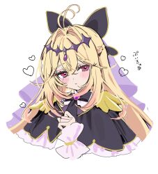  1girl antenna_hair black_bow black_capelet black_dress blonde_hair blush bow brooch capelet closed_mouth cure_arcana_shadow diamond_hairband dress frilled_capelet frilled_cuffs frills gradient_hair hair_intakes heart heart_brooch highres jewelry long_hair looking_at_viewer magical_girl meitantei_precure! moria_luluka multicolored_hair precure purple_veil purple_wrist_cuffs solo upper_body veil very_long_hair violet_eyes wrist_cuffs yunmi_0527 