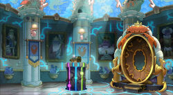  amphibia banner commentary coral crab crown english_commentary frog_boy frog_girl gem glowing glowing_engravings glowing_markings highres indoors king no_humans official_art pearl pegushi queen scenery sea_theme stained_glass treasure_chest 