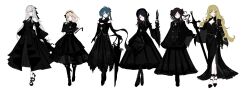  absurdres alternate_costume black_hair blonde_hair blue_eyes blue_hair drag-on_dragoon drag-on_dragoon_3 five_(drag-on_dragoon) flower flower_over_eye four_(drag-on_dragoon) highres one_(drag-on_dragoon) red_eyes rinomcflurri scissors three_(drag-on_dragoon) two_(drag-on_dragoon) violet_eyes white_hair yellow_eyes zero_(drag-on_dragoon) 