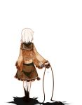  1girl asn_s black_blood blood eyeball from_behind full_body komeiji_koishi long_sleeves shirt short_hair silver_hair simple_background skirt solo string third_eye touhou white_background wide_sleeves 