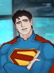  absurdres cape clark_kent crossed_arms dc_comics highres non-web_source red_cape superhero_costume superman superman_(2025) superman_(series) talking 