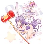  2girls animal_ears artist_request breasts bunny_tail bunnysuit detached_collar erina_(rabi-ribi) fairy_wings hair_ribbon hammer long_hair looking_at_viewer multiple_girls pink_hair pointy_ears purple_hair rabbit_ears rabi-ribi ribbon ribbon_(rabi-ribi) single_thighhigh smile tail thigh-highs twintails violet_eyes wings 