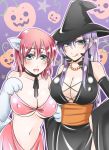  2girls :q animal_ears blush breasts cat_ears choker cleavage detached_sleeves fang faris_scherwiz final_fantasy final_fantasy_v gloves green_eyes halloween hat large_breasts lenna_charlotte_tycoon licking_lips long_hair looking_at_viewer mabo-udon midriff multiple_girls open_mouth paw_gloves pink_hair purple_hair ribbon_choker short_hair siblings sisters smile tongue tongue_out witch_hat 
