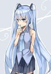  1girl blue_eyes blue_hair blush finger_to_mouth hatsune_miku kuresuku_(lessons) long_hair skirt smile solo very_long_hair vocaloid 