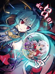  25ocoveryui 2girls absurdres bindi blue_hair card clothing_cutout commentary_request cross-laced_clothes cross-laced_cutout crystal_ball dark-skinned_female dark_skin earrings eiyuu_densetsu facial_mark forehead_mark highres hoop_earrings jewelry long_hair luciola_(eiyuu_densetsu) multiple_girls parted_bangs red_eyes sarong scherazard_harvey simple_background smile sora_no_kiseki sora_no_kiseki_sc tarot tarot_card 
