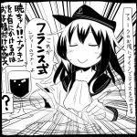  1girl akatsuki_(kantai_collection) comic commentary_request cup doyagao drink drinking_glass eating food greyscale hat kantai_collection monochrome plate sakazaki_freddy smug solo translation_request 