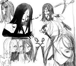  absurdres black_eyes black_hair commentary drag-on_dragoon drag-on_dragoon_3 head_tilt highres looking_at_viewer rinomcflurri scissors 