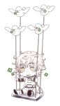  1boy bird chibi clover four-leaf_clover male_focus monochrome monoyoshi_sadamune open_mouth shirado_emi sitting smile spot_color swing touken_ranbu yellow_eyes 