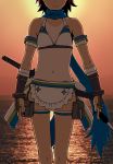  1girl bikininja highres katana kunai scarf short_hair solo standing sword tan tanline wang-pac weapon 