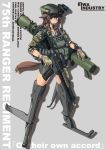  1girl brown_hair collarbone gloves gun helmet highres mecha_musume night_vision_device rifle rocket_launcher safety_glasses scope tail tom_keith trigger_discipline weapon 